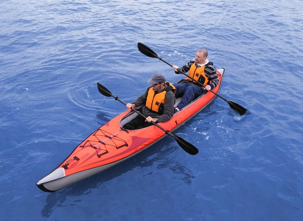 Advanced Elements AE1007-R AdvancedFrame Convertible Inflatable Kayak - in use by 2 persons