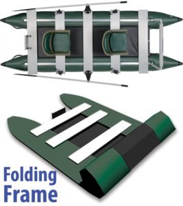 Sea Eagle Green 375fc Inflatable FoldCat Fishing Boat - Pro Angler Guide Package - folding frame with top view